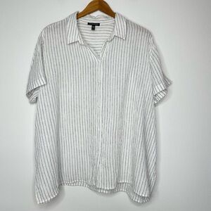Eileen Fisher Button up Shirt Womens 2X White Striped Crinkled Organic Linen